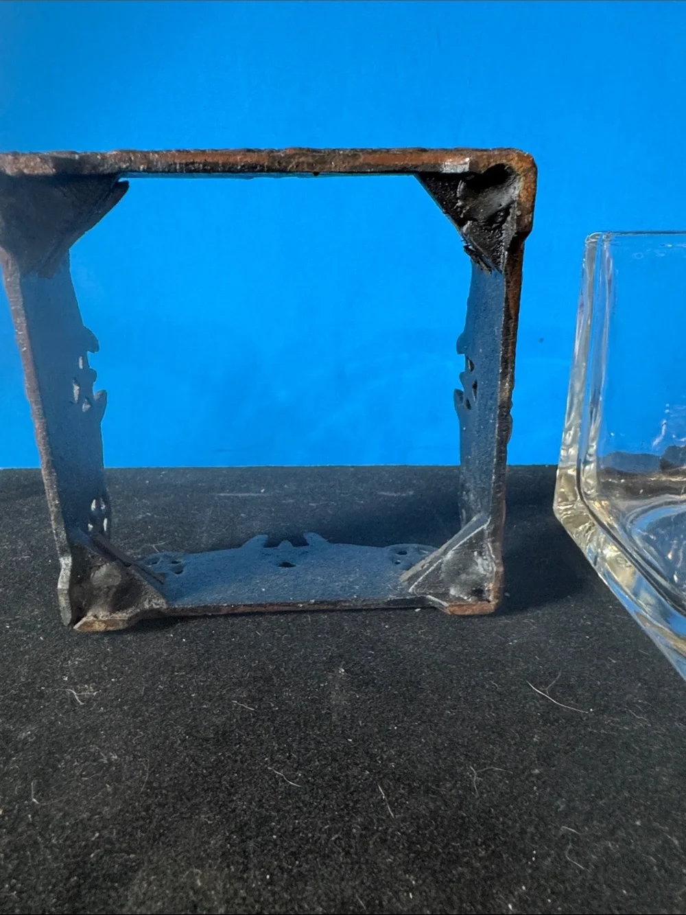 Rustic Brown Cast Iron & Clear Glass Western Candle Holder - Unbranded
